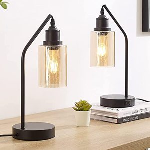 lot 1288 image: Industrial Touch Control Table Lamps Set of 2, Black Bedside Lamps for Bedrooms with 2 USB Ports, 3-Way Dimmable Nightstand Lamp for Living Room End Tables (LED Edison Bulb Included) Retail $55.99