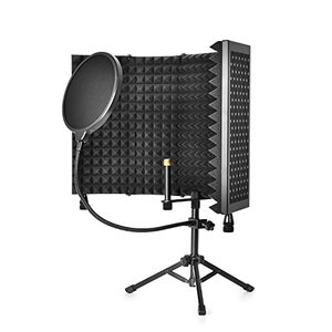 lot 1295 image: Recording Microphone Isolation Shield with Pop Filter, High Density Absorbent Foam to Filter Vocal, Foldable Sound Shield for Blue Yeti, Studio and Most Condenser Microphone Recording Equipment Retail $56.99