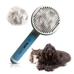 lot 1296 image: Pet Grooming & Massage Brush wSingle-Click Auto-Cleaning Feature, Boasts Anti-Slip Handle, Robust Construction, Round Design for a Comfortable Hold, Comes with a Button for Easy Hair Release Retail $21.64