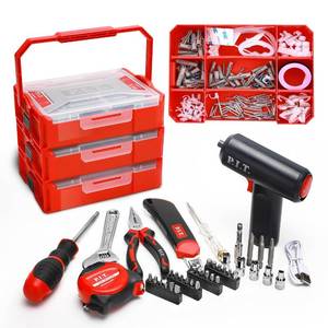 lot 1299 image: P.I.T. Portable 3 Drawer Steel Tool Box with Magnetic Locking, Red Hand Carry Tool Cases for Tools Storage Micro Top Chest Retail $51.82