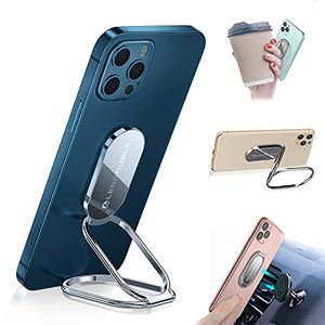 lot 1302 image: Foldable Cell Phone Stand for Desk, Adjustable Cellphone Ring Holder Finger Kickstand for Office Desktop & Magnetic Car Mount, Rotatable Multi-Angle Hand Grip for iPhone 15 and Smartphones Back Case Retail $20.61
