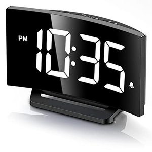 lot 1307 image: Digital Alarm Clock for Bedroom, Digital Clock with Modern Curved Design, Conspicuous White LED Numbers, 5 Levels BrightnessOff, 2 Volume, 3 Alarm Tones, Snooze,Power-Off Memory,1224H Retail $27.99