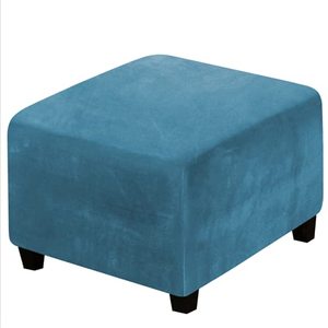 lot 1317 image: Soft Velvet Plush Stretch Ottoman Slipcover High Stretch Velvet Foot Stool Protector Covers for Living Room with Elastic Bottom for Footrest Ottoman (Peacock Blue) Retail $25.33