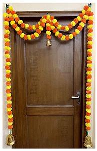 lot 1320 image: Artificial Marigold Fluffy Flowers Garlands Door Toran SetDoor Hangings for Decoration (Approx. 100 X 152 cms) (Yellow & Dark Orange) Retail $20.66