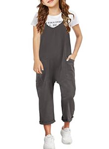 lot 1324 image: Girls Overalls Sleeveless Jumpsuits Spaghetti Strap Loose Rompers with Pocket Casual One Piece Jumper(Dark Grey,12-13Y) Retail $22.77