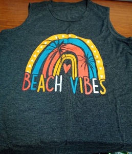 lot 1326 image: Sleeveless Graphic Shirt Beach Vibes Printed Tank Gray Crewneck M Retail $16.64