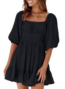 lot 1331 image: Square Neck Summer Dresses Tie Back Lantern Sleeve Maternity Dress Ruffle A-Line Plus Size Black Dress Casual Large Retail $34.17