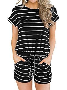lot 1333 image: Casual Crewneck One Piece Short Jumpsuit Dressy Striped Wide Leg Pockets Small Retail $25.40