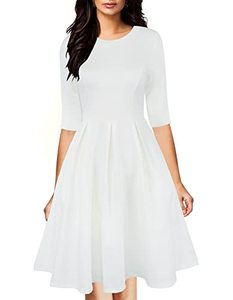 lot 1335 image: Elegant Vintage Dresses Midi Dress with Pockets OX253 (White Solid, S) Retail $41.75