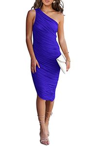 lot 1336 image: Ruched Bodycon One Shoulder Sleeveless Pencil Dresses (Royal Blue,Small) Retail $33.79