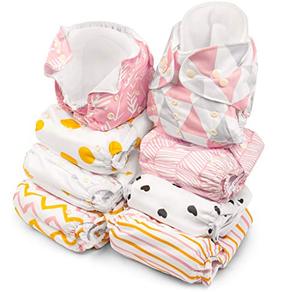 lot 1340 image: Adjustable Cloth Diapers �� 8 Reusable Cloth Diapers for Babies with 8 Cloth Diaper Inserts (Pink Triangles)
