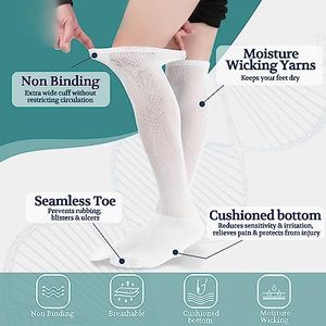 lot 1348 image: MD Diabetic Socks for Men and Women, Extra Wide Non-Binding Over the Knee High Calf Circulatory Socks with Cushioned Sole (2 Pairs Black,10-13) Retail $9.99