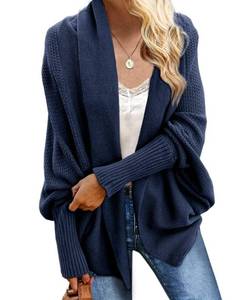 lot 1349 image: Kimono Batwing Cable Knitted Slouchy Oversized Wrap Cardigan Sweater, Navy Blue, Large Retail $37.67