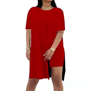 lot 1352 image: 2 Piece Outfits Short Sleeve Tunic Tops and Skinny Biker Shorts Sets Tracksuits Red,X-Large Retail $26.28
