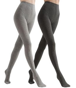 lot 1375 image: Winter Leggings Warm Opaque Tights Stretchy Footed Light Grey&Black,One Size Retail $15.34