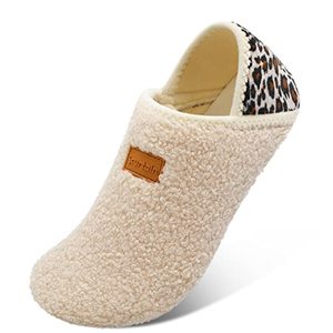 lot 1393 image: Unisex Slippers Artificial Woolen with Non-Slip Rubber Sole BeigeLeopard 10-10.5 Retail $20.20