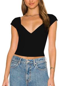 lot 1397 image: Crop Tops Backless Deep V Neck Cami Cap Sleeve Slim Fit Tops (Black,L) Retail $11.24