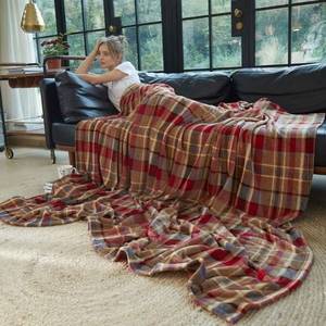 lot 1018 image: Throw Blankets Plaid Tan Burgundy, 51x63 Retail $17.21