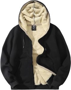 lot 1372 image: Mens Zip Up Hoodie Sherpa Lined Winter Jackets Thick Fleece Coat Warm Sweatshirt with Zipper Pockets Small Black Retail $26.27
