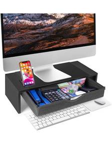 lot 453 image: RUILALIFE Monitor-Riser-Stand-With-Drawer, Single Computer Stand Riser With Storage For Desk, Wood Monitor Shelf For PC Laptop Printer, Small Desktop Organizer With Phone Holder Black