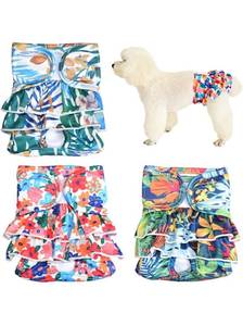 lot 464 image: Aimydog Dog Diapers Female for Heat Cycle Dog Period, Reusable Washable Dog Diapers (3 Pack), High Absorbent Doggie Diapers, Puppy Diapers Skirt for Girl Dog (Hawaiian Style, L)