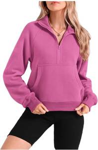 lot 472 image: BTFBM Women Half Zip Pullover Sweatshirts Fall Winter Long Sleeve Fleece Lined Cropped Tops Sweater Pockets Thumb Hole