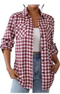 lot 506 image: Zeagoo Womens Flannel Shirts LongRoll Up Sleeve Collared Button Down Plaid Shirt Casual Work Tops. Large
