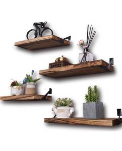lot 509 image: HXSWY Rustic Wood Floating Shelves for Wall Decor Farmhouse Wooden Wall Shelf for Bathroom Kitchen Bedroom Living Room Set of 4 Light Brown
