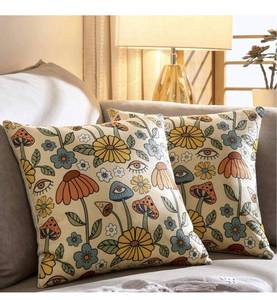 lot 524 image: Estmy 2PCS Retro Boho Floral 18x18 Throw Pillow Covers Set Yellow Orange, 70s Vintage