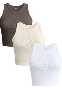 lot 531 image: OQQ Womens 3 Piece Tank Tops Ribbed Seamless Yoga Shirts Workout Exercise Racerback Crop Tops. Medium