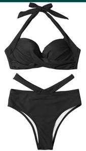 lot 556 image: XL- Women Sexy Swimwear High Waist Bikini Set Laies Vintage High Waist Boy Shorts Triangle Bottom Bikini Set