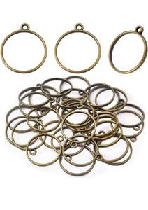 lot 574 image: 30 Pieces Bronze Open Back Bezel Pendants Alloy Blank Round Hollow Frame Mold Charms