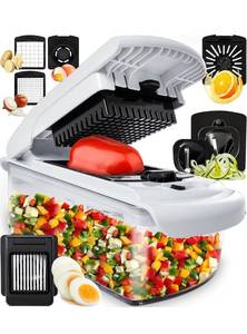 lot 580 image: Fullstar Vegetable Chopper - Spiralizer Vegetable Slicer - Onion Chopper with Container - Pro Food Chopper - Slicer Dicer Cutter - (8 in 1, White)