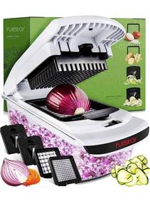 lot 581 image: Fullstar Vegetable Chopper - Spiralizer Vegetable Slicer - Onion Chopper with Container - Pro Food Chopper - Slicer Dicer Cutter - (4 in 1, White)