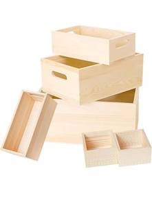 lot 582 image: Voittozege 6 Packs Unfinished Wooden Box 5 Sizes Natural Wooden Box Wooden Storage Decorative Box