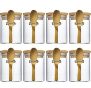 lot 599 image: Livejun 7.6 oz Airtight Mini Glass Jars with Bamboo Lids and Bamboo Spoons, Spice Jars Small Food Storage Containers for Kitchen, Bathroom, Home Decor Set of 8
