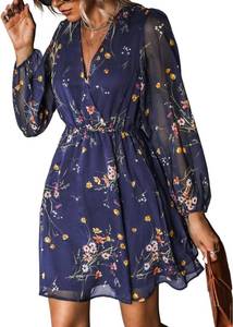 lot 606 image: Womens Floral Print Chiffon A-Line Mini Dress Long Peasant Sleeves&nbsp No Size but looks to be large