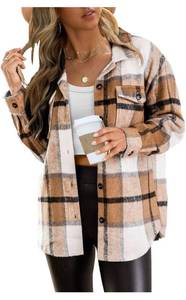 lot 613 image: AUTOMET Womens Casual Plaid Shacket Button Down Long Sleeve Shirt.&nbsp Size Large