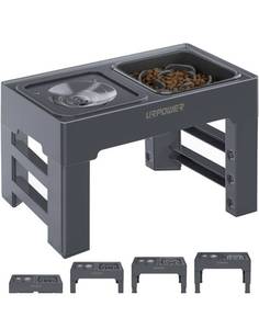 lot 627 image: URPOWER 2-in-1 Elevated Slow Feeder Dog Bowls with No Spill Dog Water Bowl 4 Height Adjustable