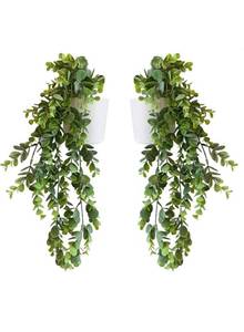 lot 640 image: Set of 2 hanging artificial plants in white plant pots home accessories fake hanging plant indoor plant hanging plant fake plant artificial plants
