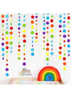 lot 669 image: 46Ft Rainbow Garland Colorful Circle Dots Hanging Paper Streamer Backdrop