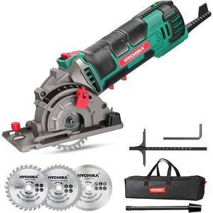 lot 678 image: Mini Circular Saw HYCHIKA Compact Circular Saw Tile Saw with 3 Saw Blades 4A Pure Copper Motor Scale Ruler 4500RPM Ideal for Wood Soft Metal Tile and Plastic Cuts