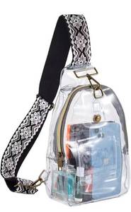 lot 680 image: JYSILIYH Clear Sling Bag,Clear Sling Bag Stadium Approved with Adjustable Guitar Straps,Clear Crossbody Bag Purses Chest Bag