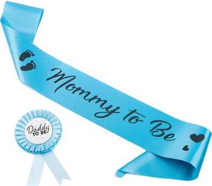 lot 688 image: CORRURE Baby Shower Sash and Button Pin for Boy - Mommy to Be Sash and Daddy to Be Pin