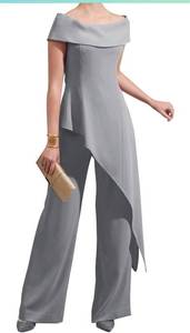lot 692 image: Off The Shoulder Two Pieces Mother of The Bride Pant Suit for Wedding Mother of The Groom Fromal Gown TETAILS $80&nbsp Looks like a size 4