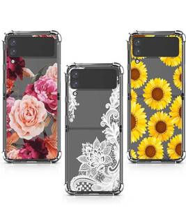 lot 698 image: HAIJ (3 Pack) for Samsung Galaxy Z Flip 3 Case, Shock-Absorption Anti-Scratch Crystal Clear Soft TPU Bumper Protective Phone Case Cover for Samsung Galaxy Z Flip 3 5G 2021, Flower