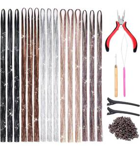 lot 702 image: Goabroa Hair Tinsel Kit with Tools, 47 Inches 5 Colors 2550 Strands Heat Resistant Glitter Hair Extensions