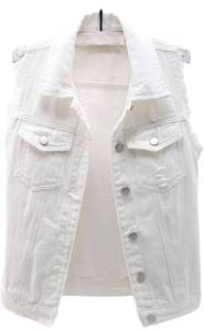 lot 719 image: Large- Womens Buttoned Washed Denim Jacket Sleeveless Crop Vest