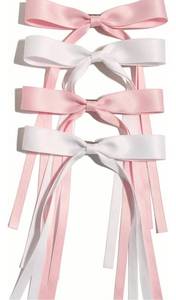 lot 725 image: 4pcs Hair Clips for Women Tassel Ribbon Bowknot Hair Clips with Long Tail, Women Hair Clip for Girl, Solid Hair Clips Long Hair Accessories Barrettes Claw Hair Clips with Bow (Pink White)