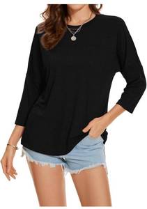 lot 751 image: 2 Pack. Womens Casual 34 Sleeve T-Shirts Loose Tunic Tops Round Neck Cute Basic Tee Shirts